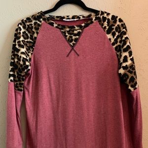 Maroon, Leopard Long Sleeve Top